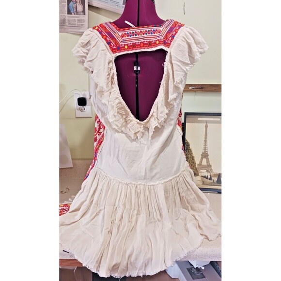 FREE PEOPLE White Aztec Day Glow Embroidered Mini Dress Women's S - Picture 4 of 4